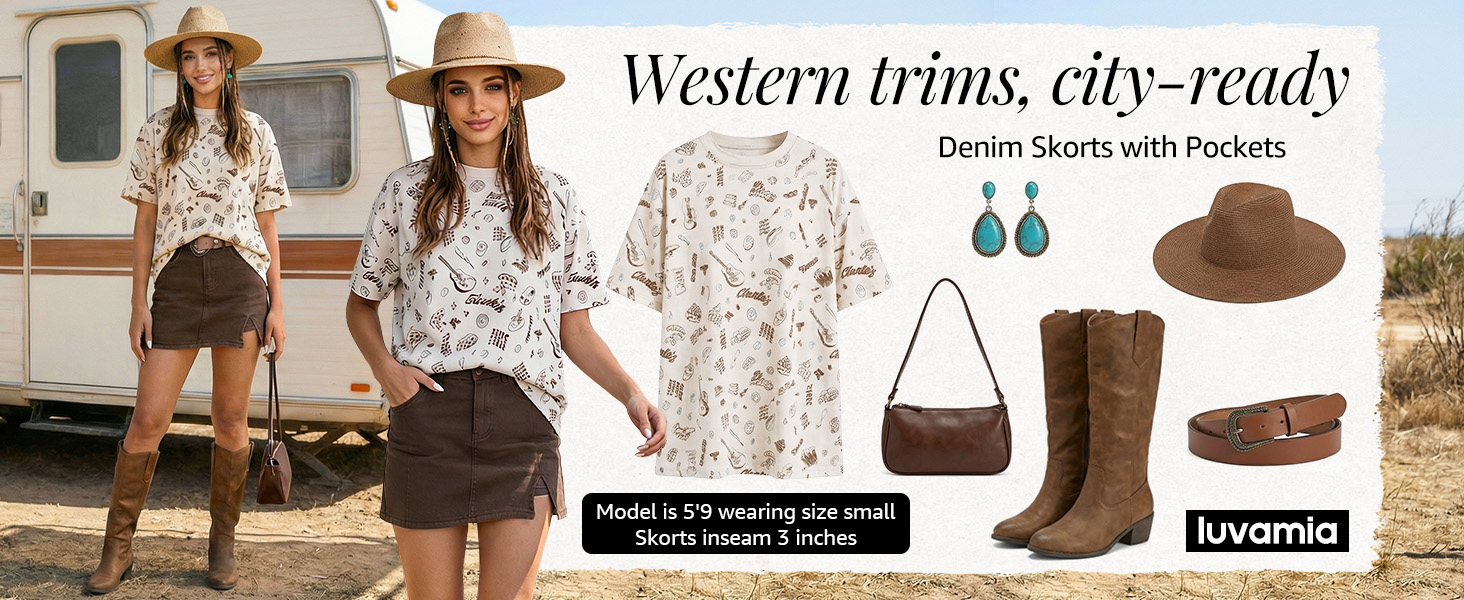 brown denim shorts for women western outfits for women high waisted jean skort