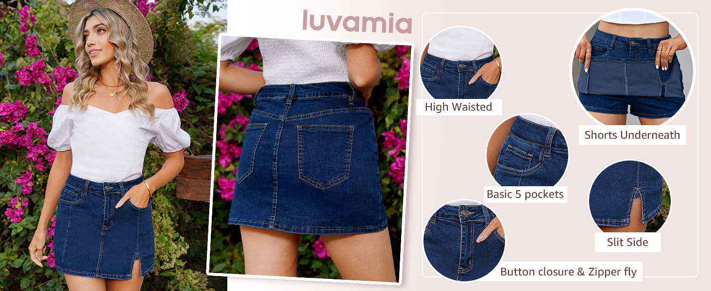 more details of jean shorts womens high waisted stretchy denim skorts