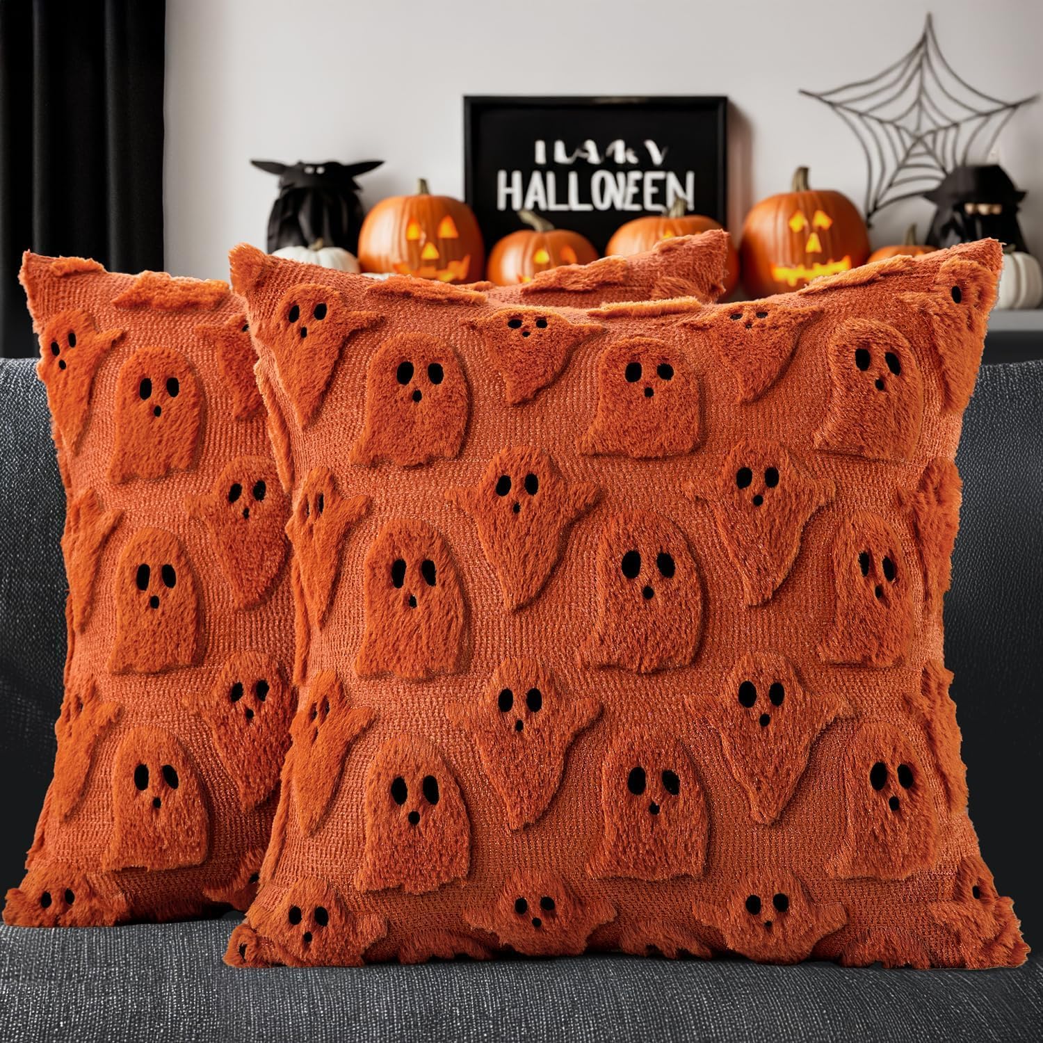 CARTSHAVEN White Halloween Pillow Covers Cute Ghost Decor Set of 2 18x18