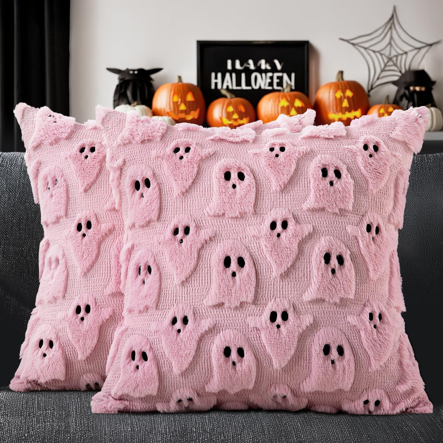 CARTSHAVEN White Halloween Pillow Covers Cute Ghost Decor Set of 2 18x18