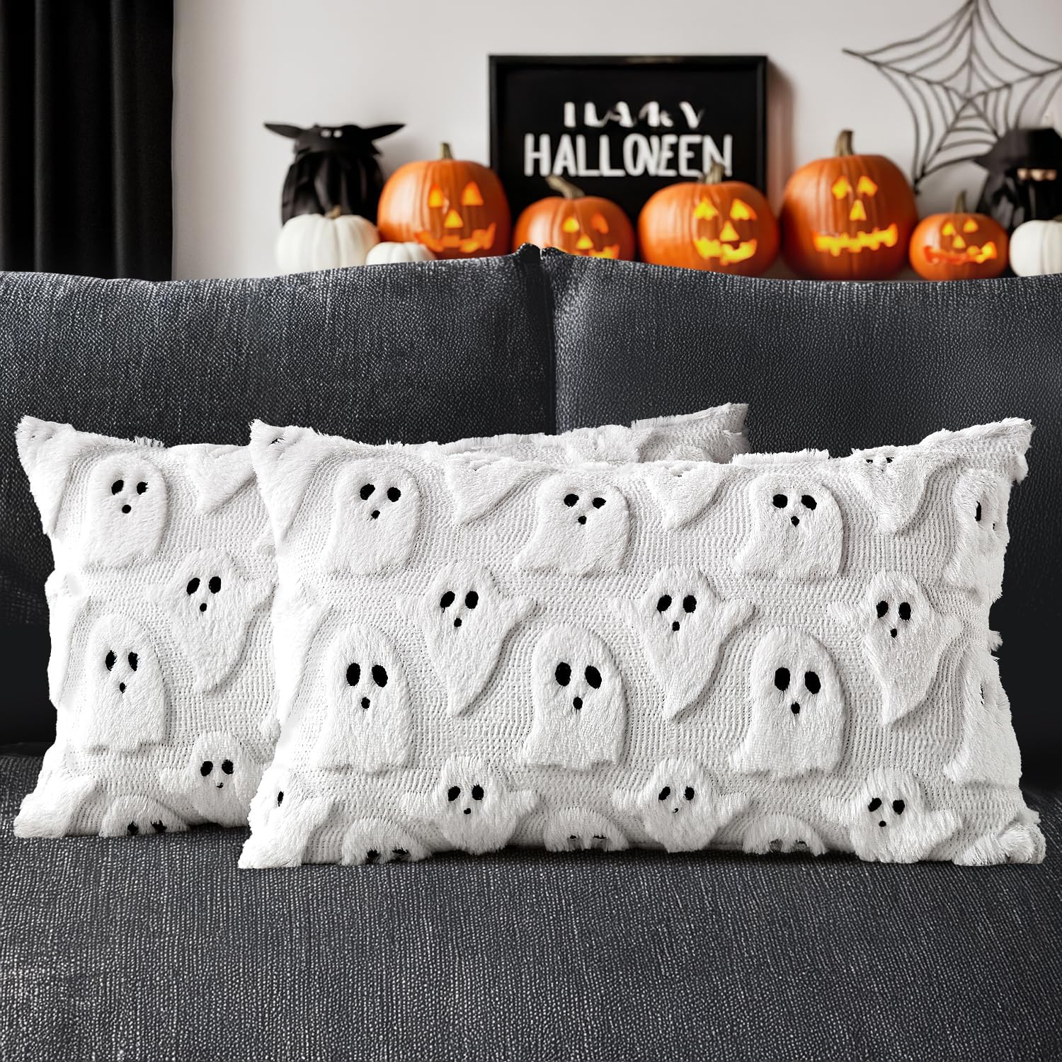 CARTSHAVEN White Halloween Pillow Covers Cute Ghost Decor Set of 2 18x18