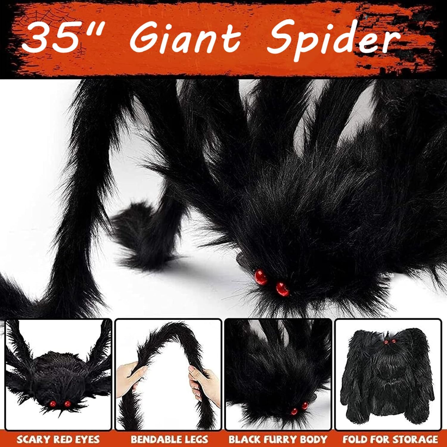 🕷️16FT Giant Halloween Spider Web with 35" Posable Spider – Outdoor Yard & Indoor Halloween Decoration Set