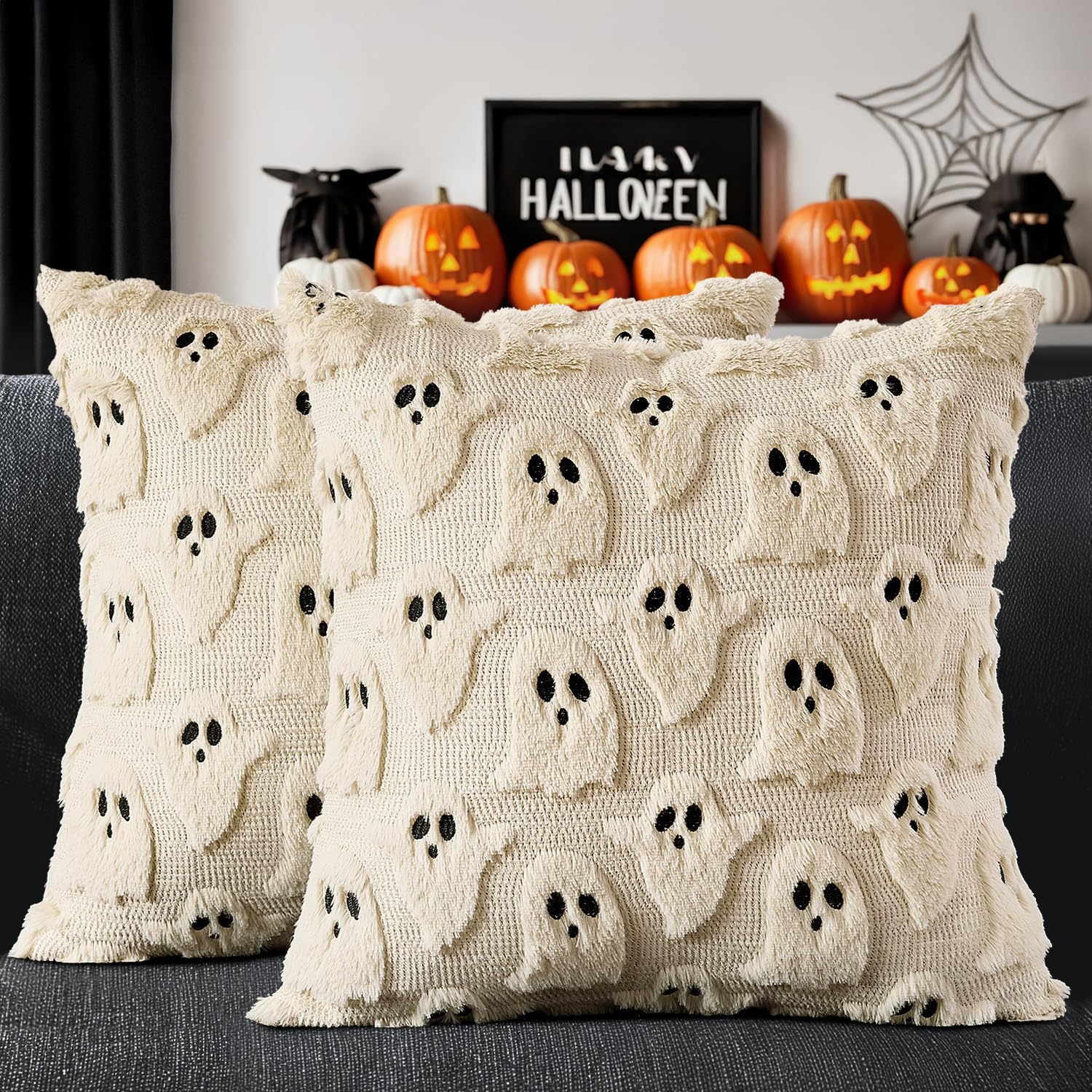 CARTSHAVEN White Halloween Pillow Covers Cute Ghost Decor Set of 2 18x18