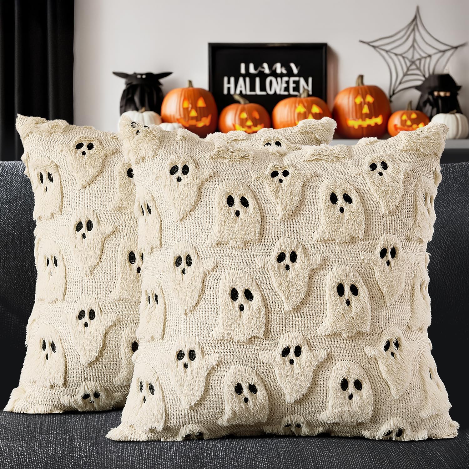 CARTSHAVEN White Halloween Pillow Covers Cute Ghost Decor Set of 2 18x18
