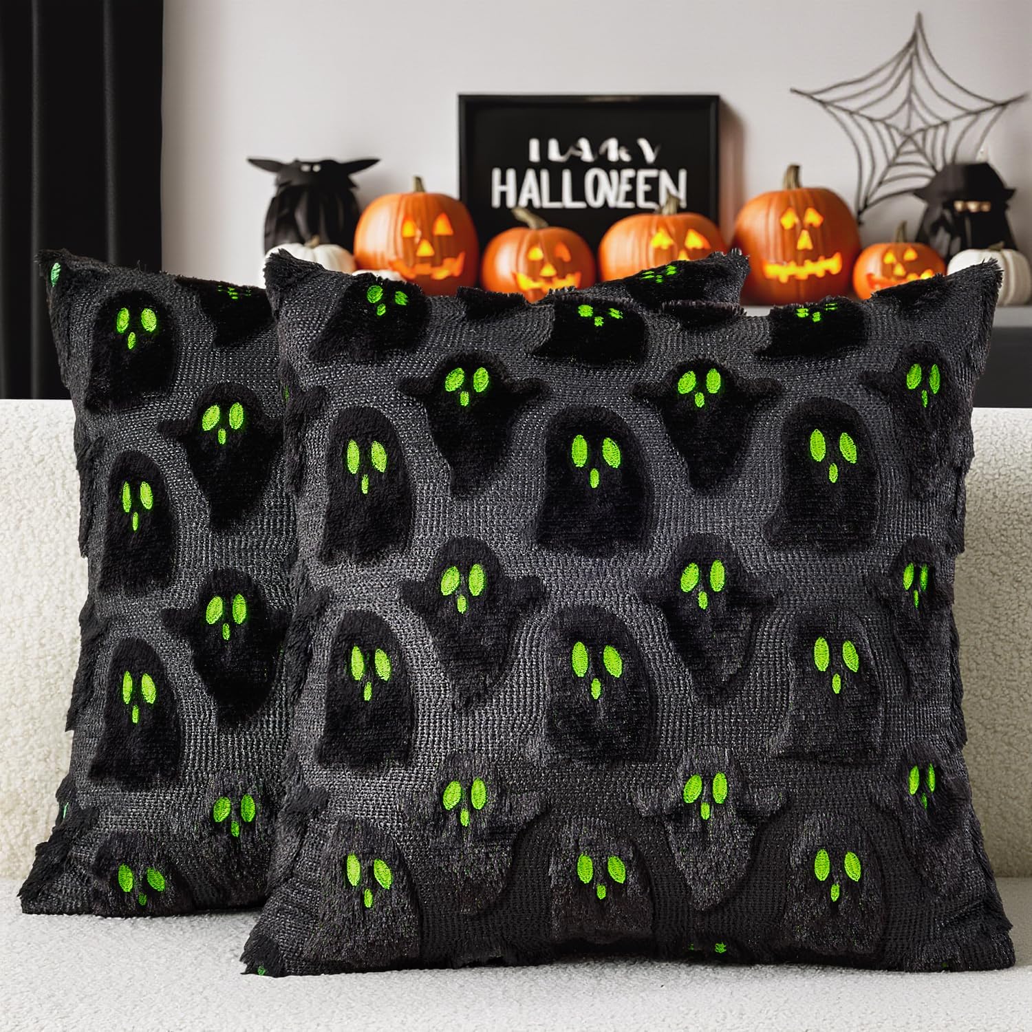 CARTSHAVEN White Halloween Pillow Covers Cute Ghost Decor Set of 2 18x18