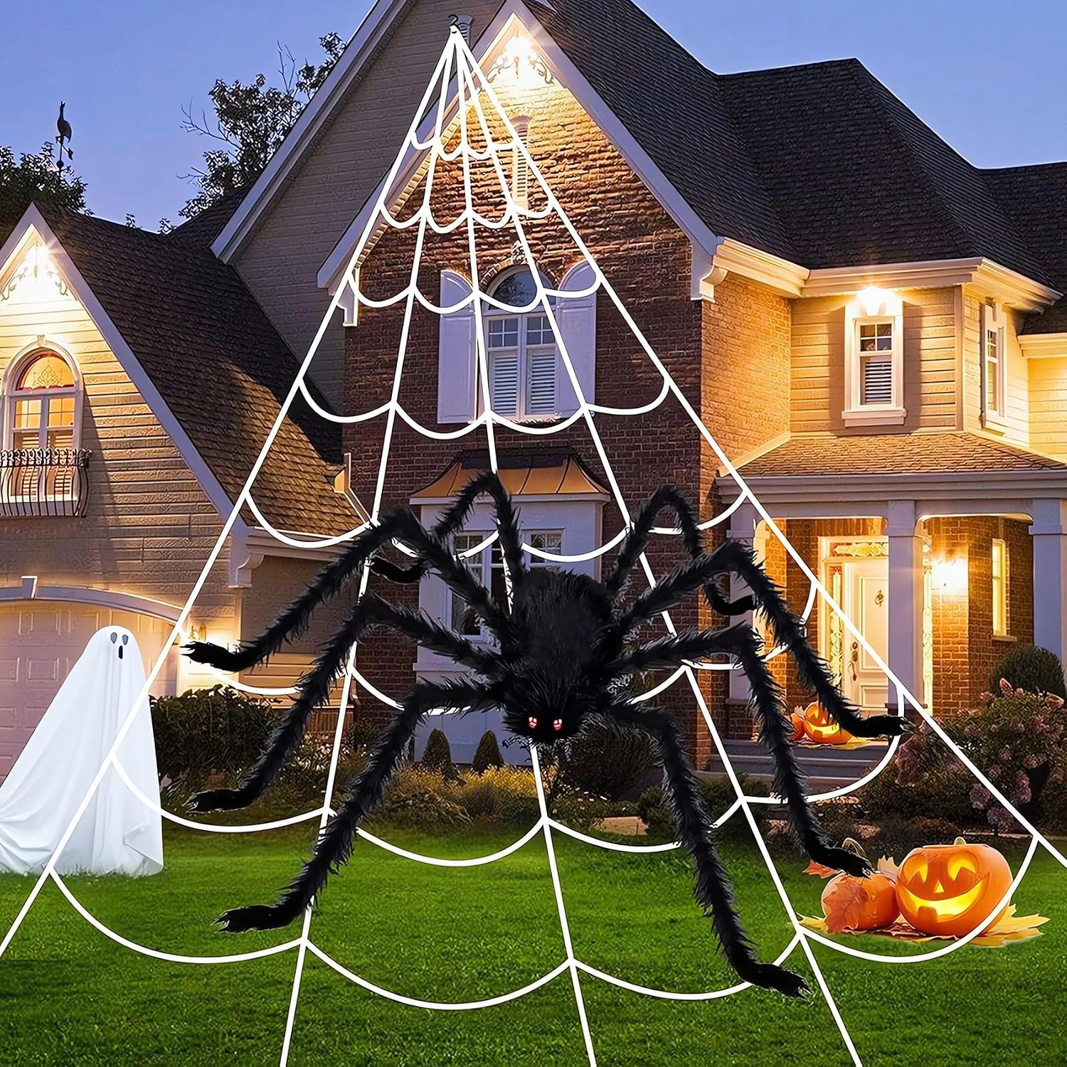 🕷️16FT Giant Halloween Spider Web with 35" Posable Spider – Outdoor Yard & Indoor Halloween Decoration Set
