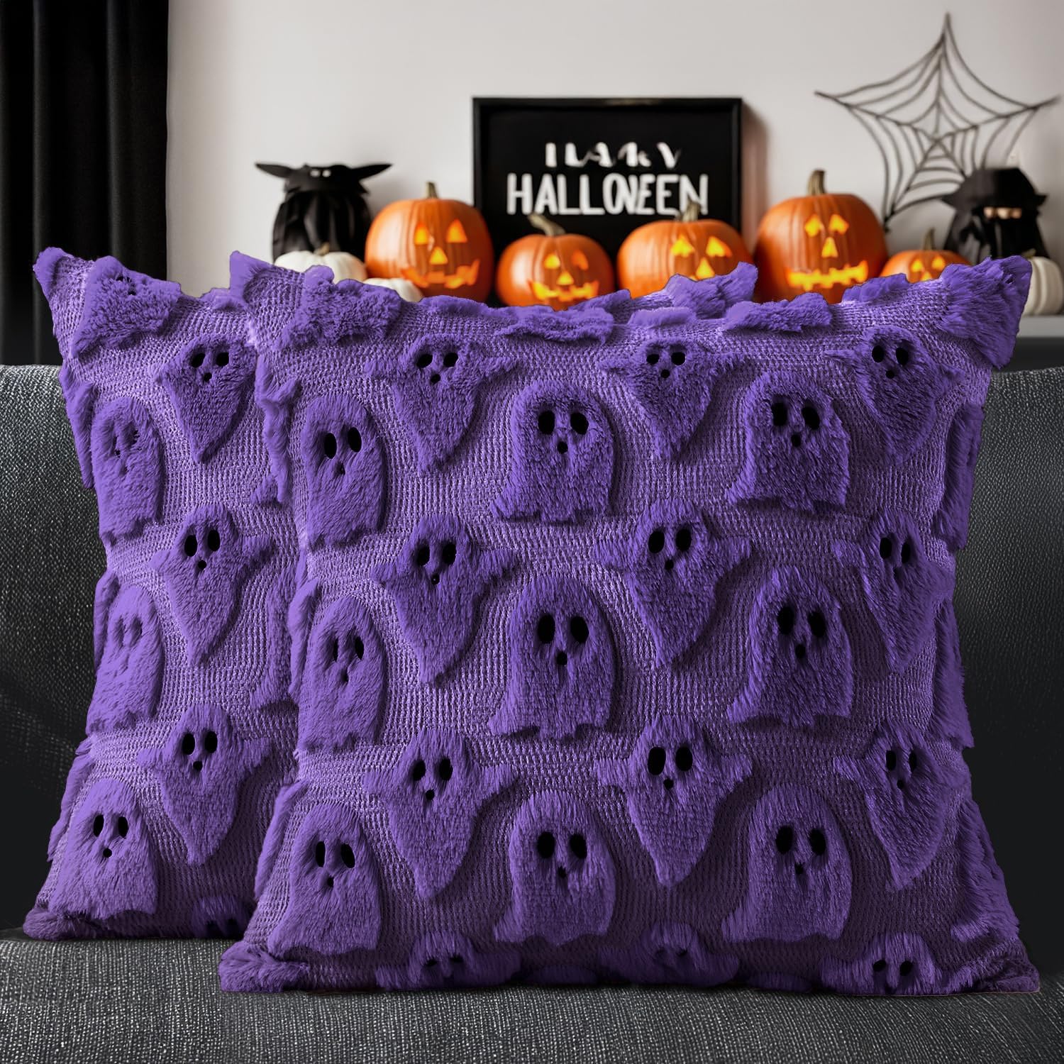 CARTSHAVEN White Halloween Pillow Covers Cute Ghost Decor Set of 2 18x18