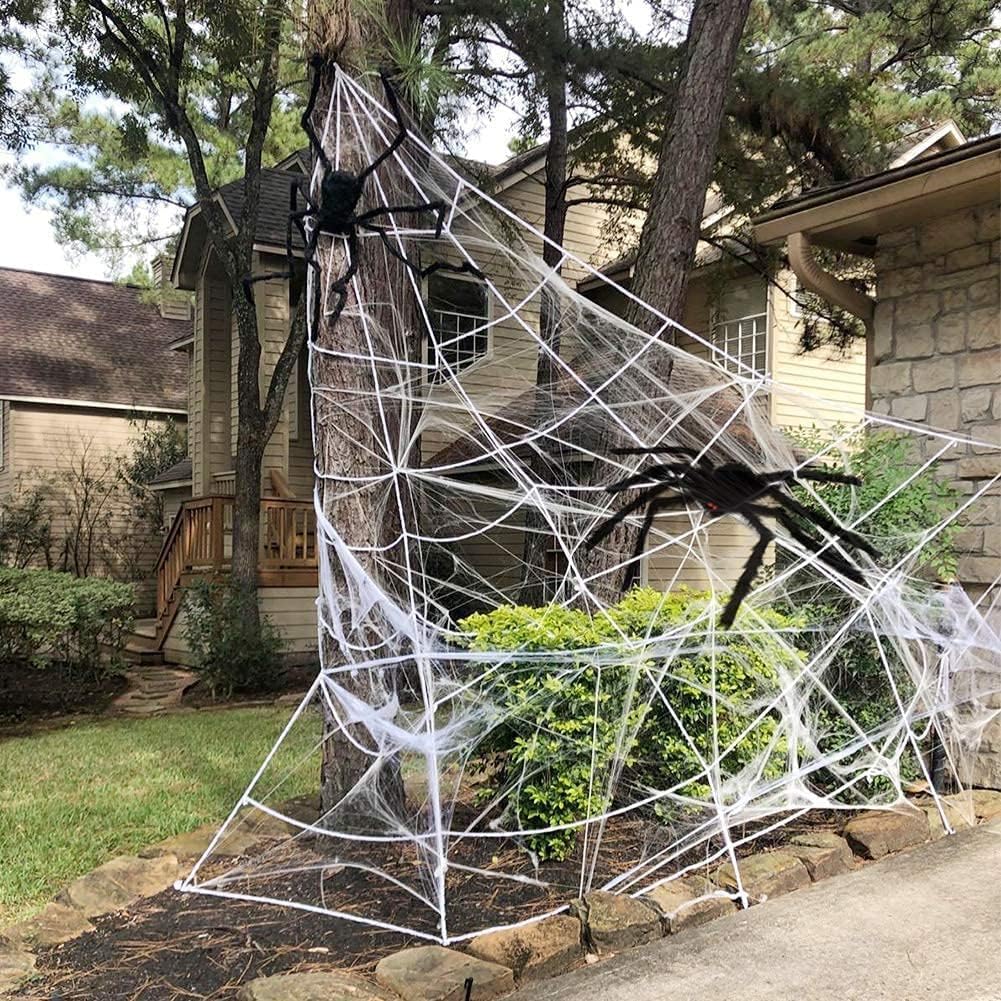 🕷️16FT Giant Halloween Spider Web with 35" Posable Spider – Outdoor Yard & Indoor Halloween Decoration Set