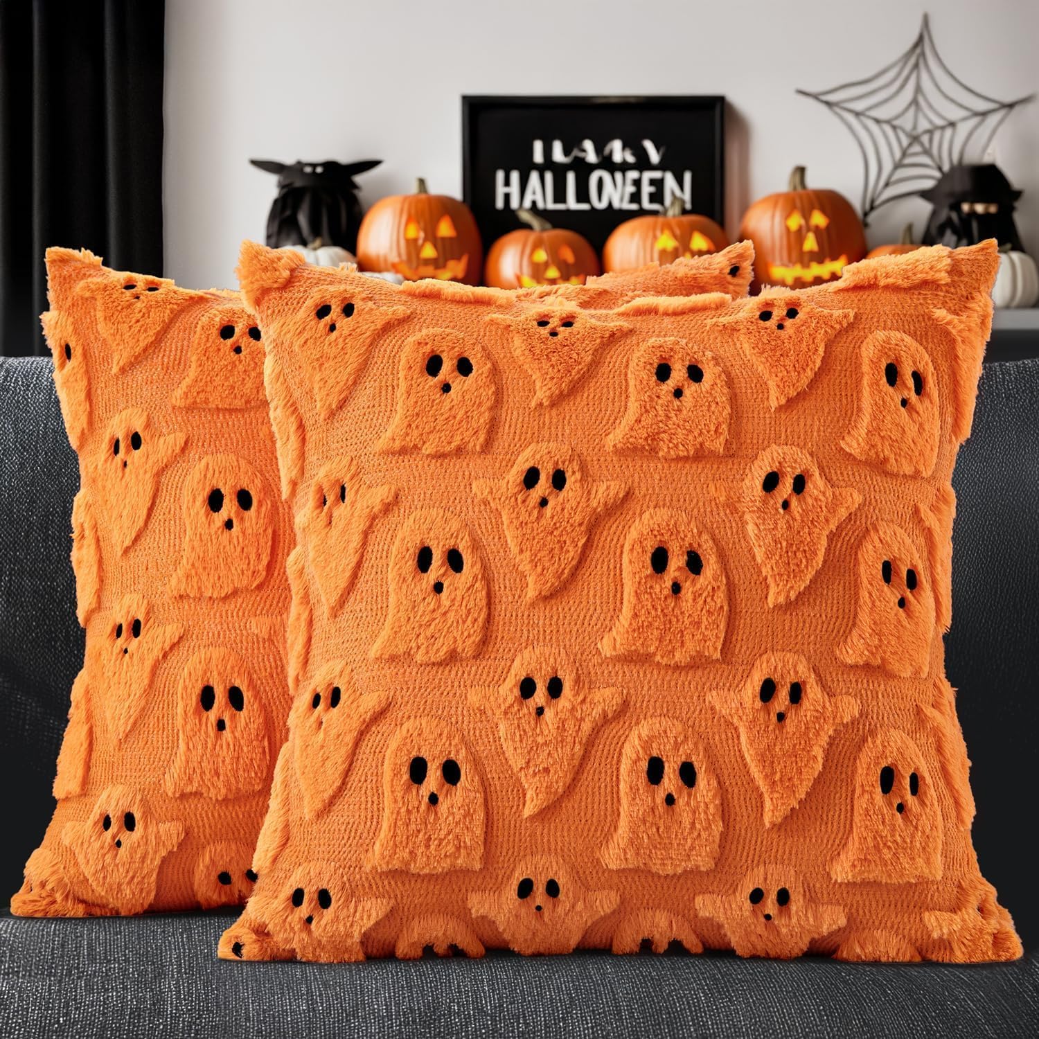 CARTSHAVEN White Halloween Pillow Covers Cute Ghost Decor Set of 2 18x18