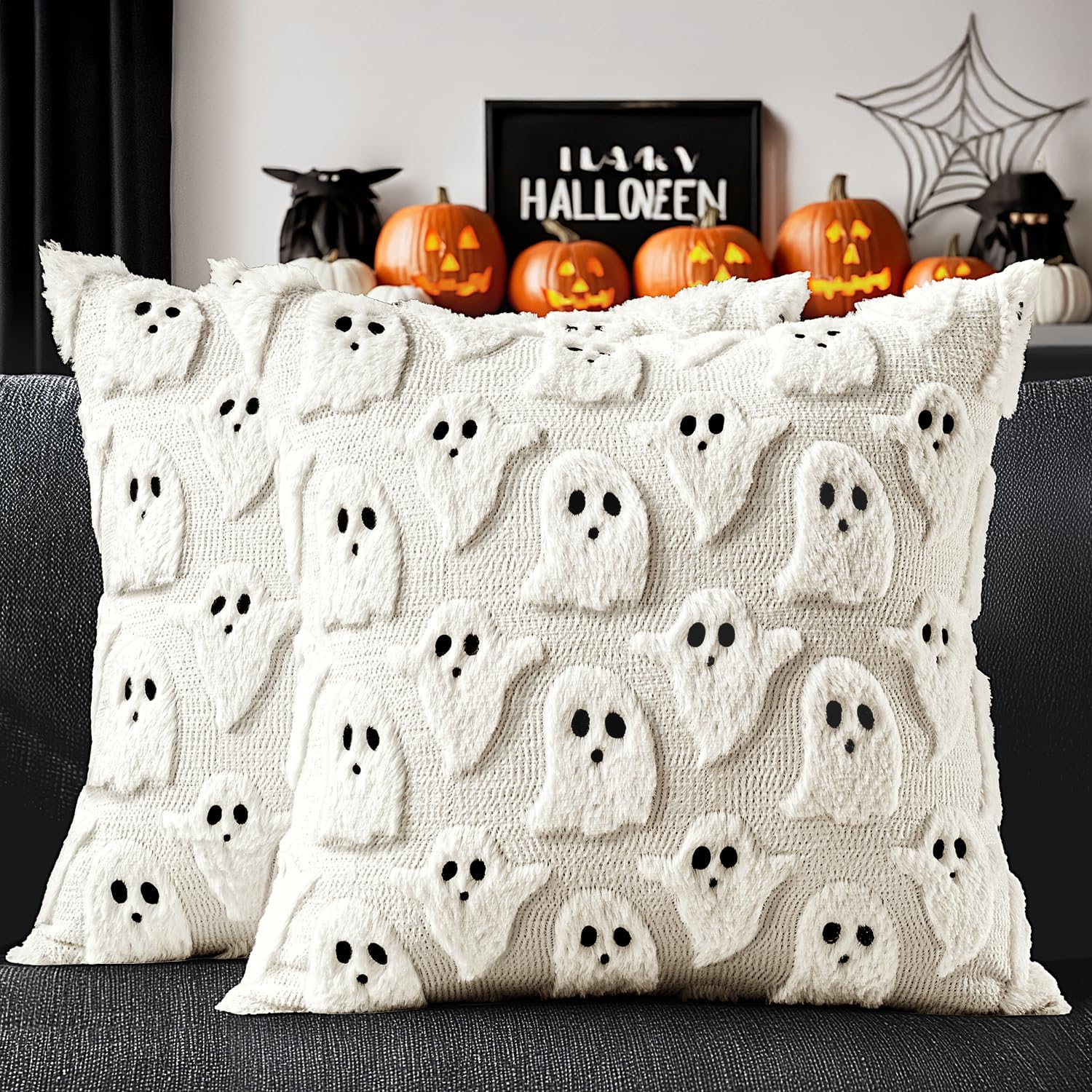 CARTSHAVEN White Halloween Pillow Covers Cute Ghost Decor Set of 2 18x18