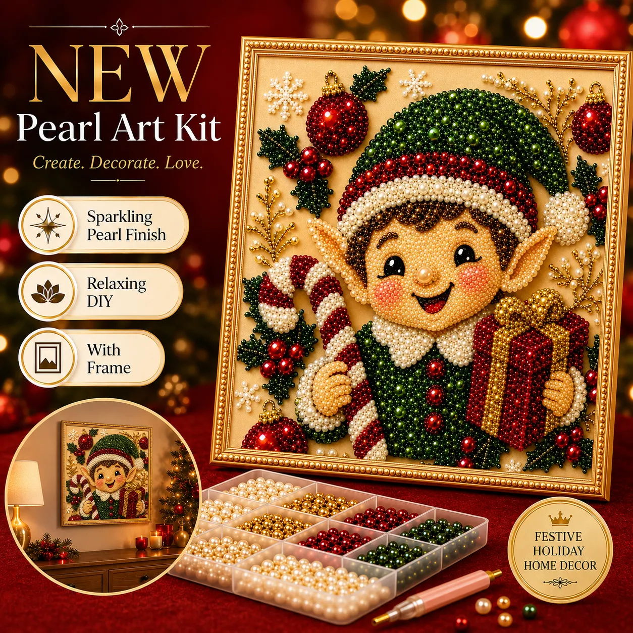 🧚Framed Christmas Elves - Pearls Painting Kit