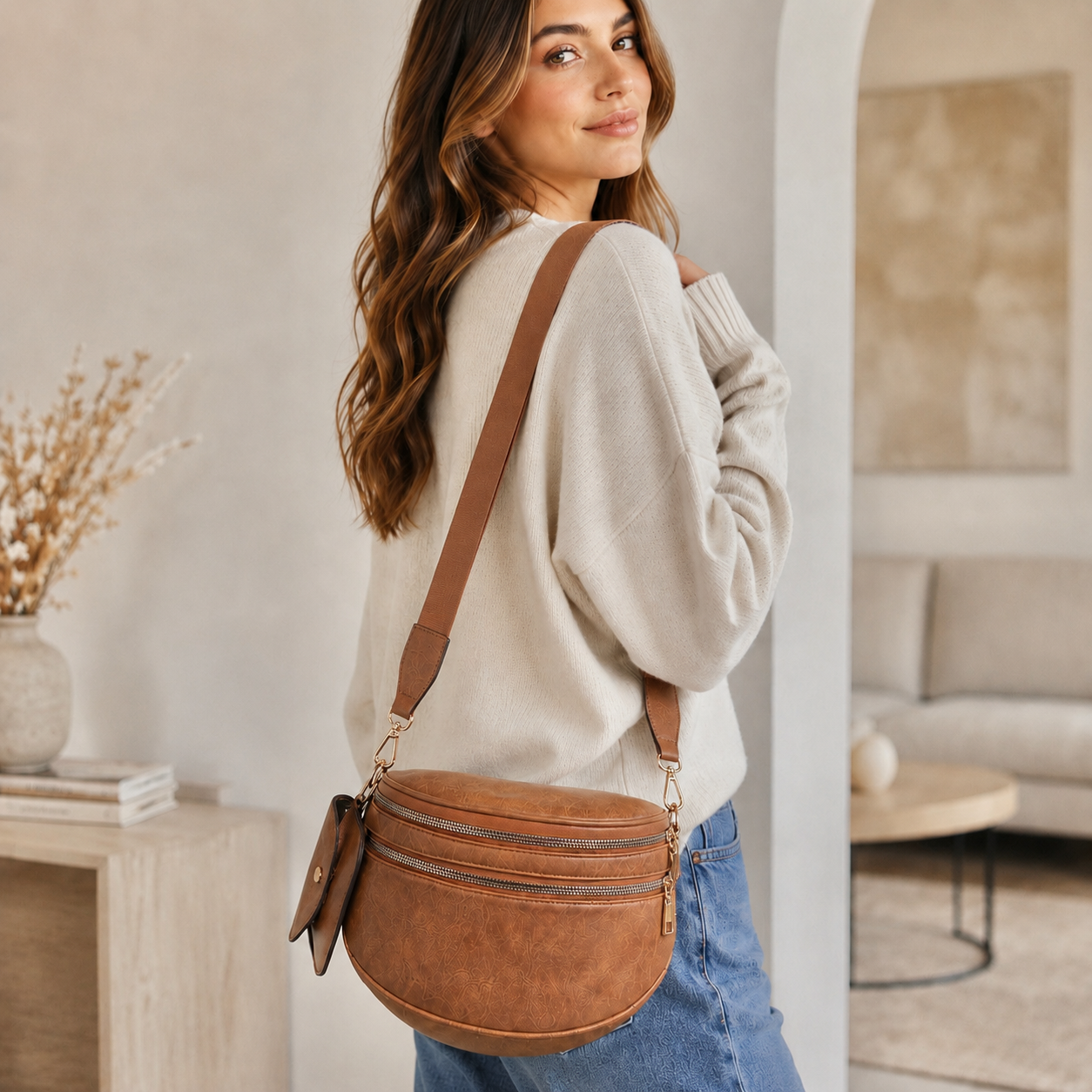 Cartshaven Vegan Leather Crossbody Bum Bag for Women with Mini Pouch