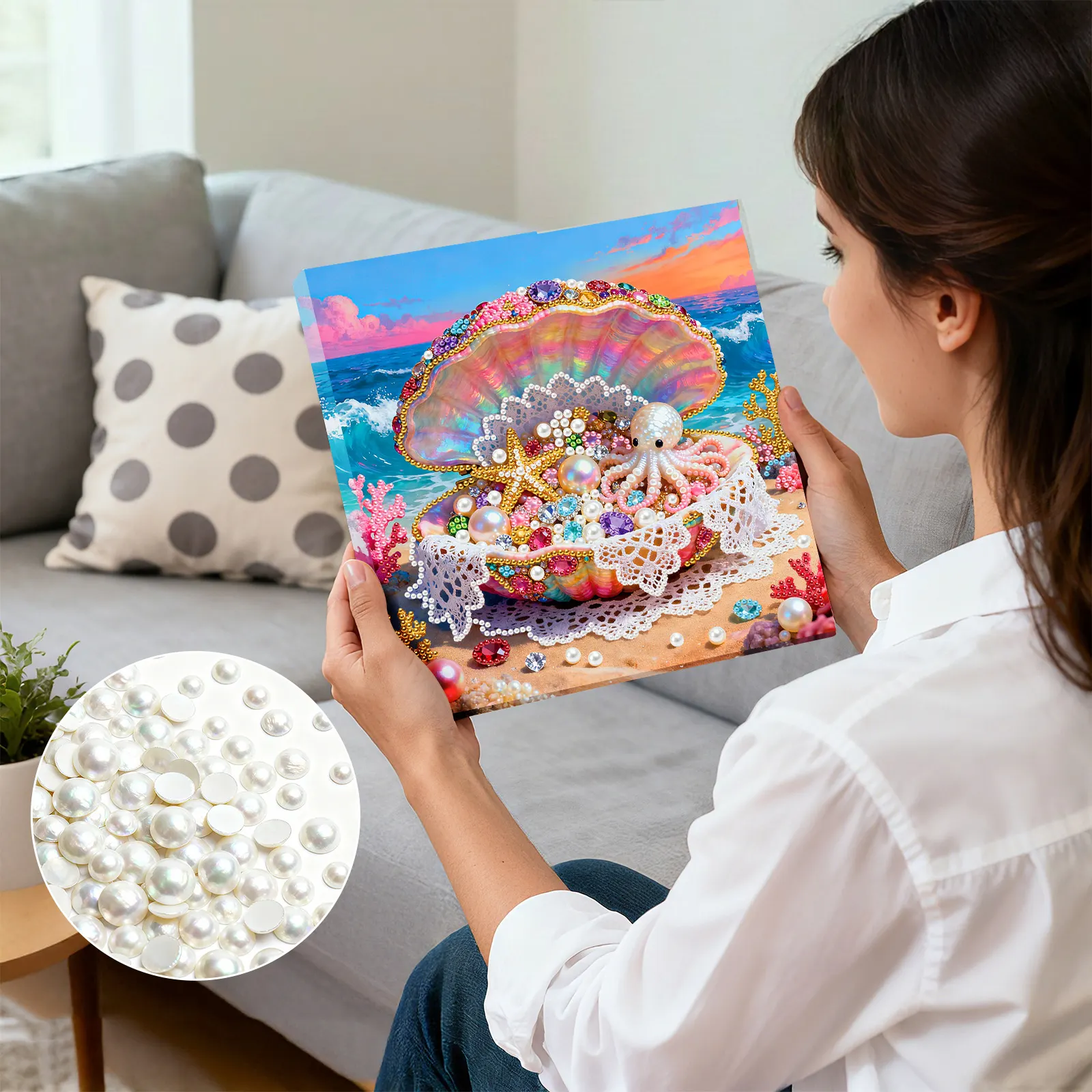Framed Dreamy Pearl Seashell - Pearls Painting Kit for Creativity DIY