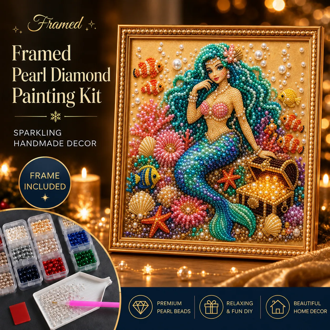🧜Framed The Little Mermaid Pearl Painting DIY Kit