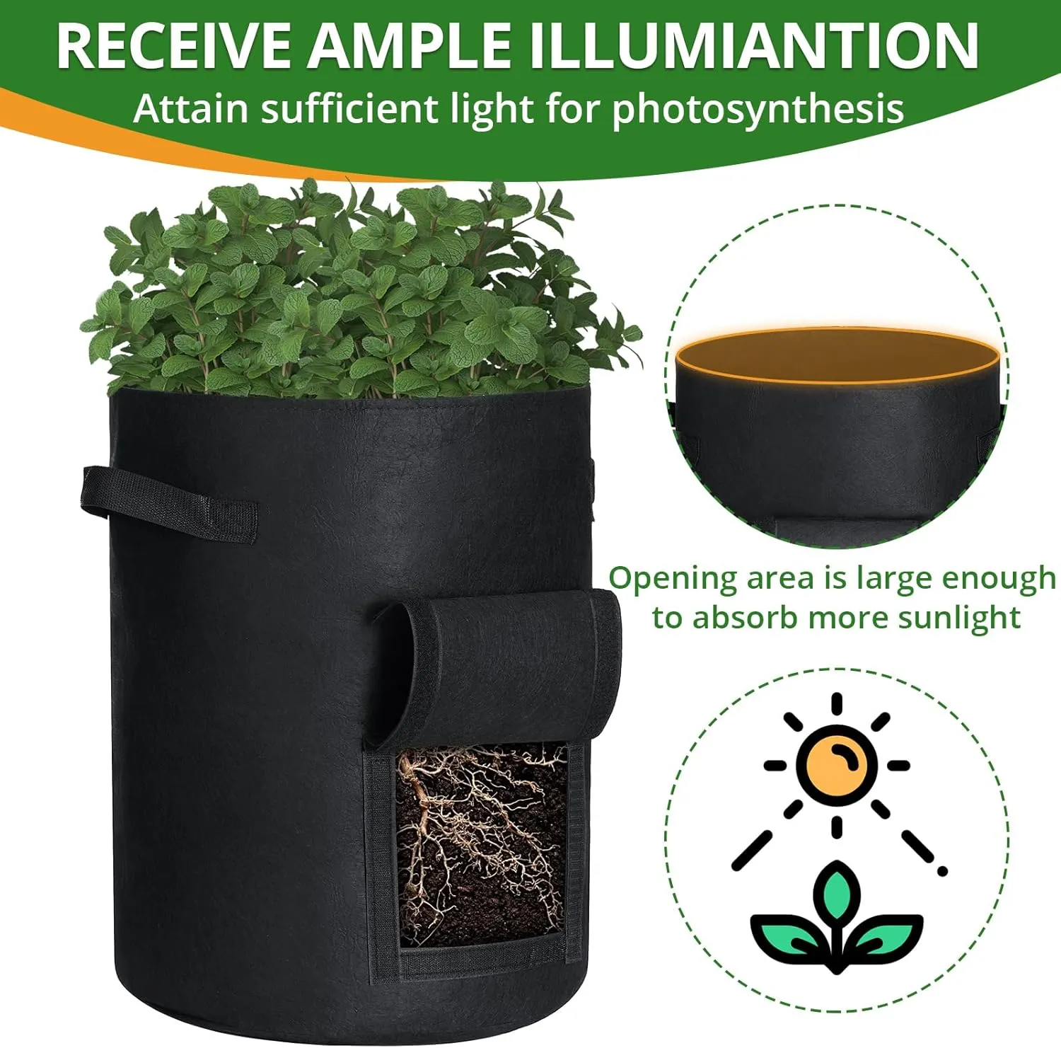 GOTGELIF 10 Gallon Potato Grow Bags with Flap, Thickened Nonwoven Fabric Grow Bags for Growing Potatoes, Carrots, Onion, etc Vegetables, Plants & Fruits - Black magnetic  levitation