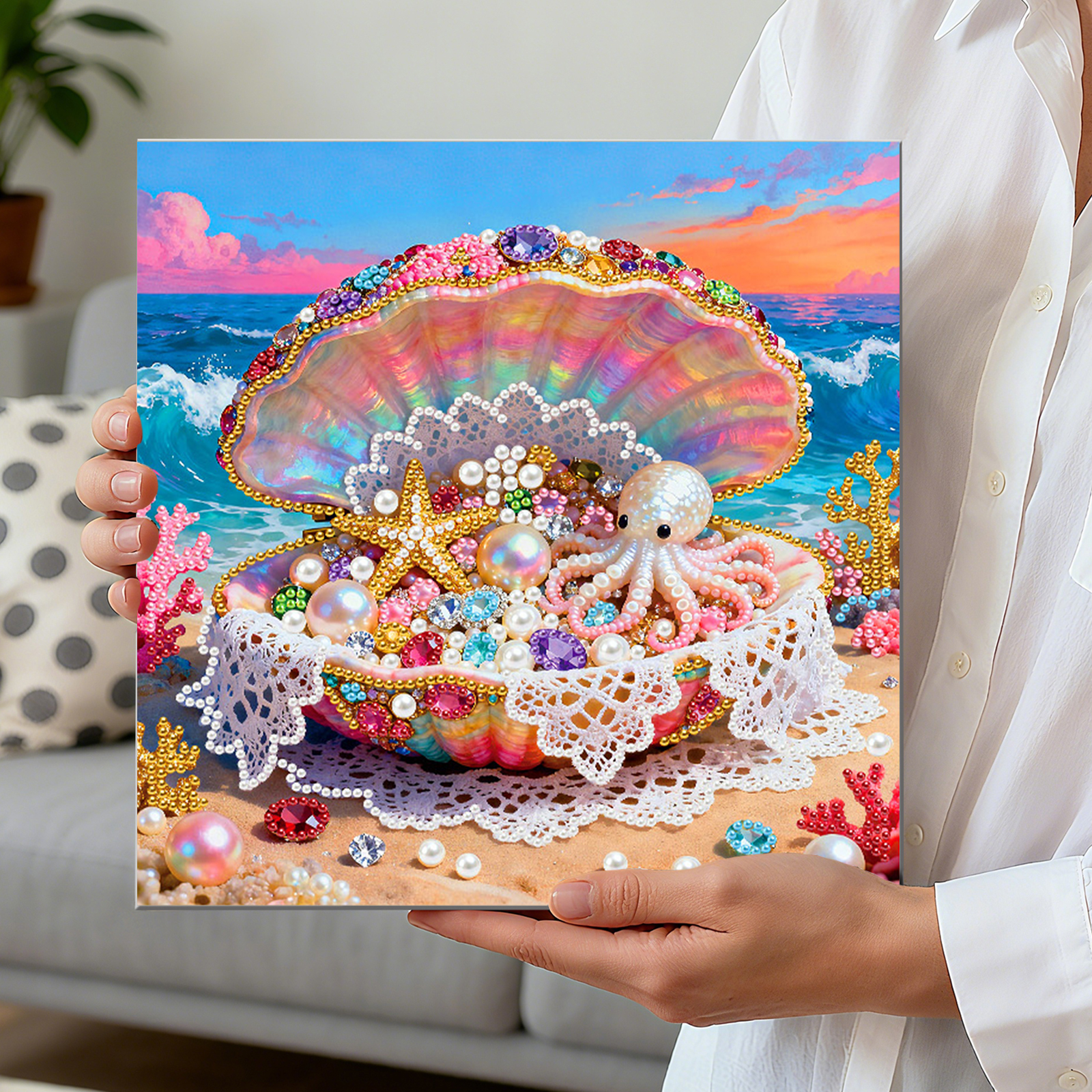 Framed Dreamy Pearl Seashell - Pearls Painting Kit for Creativity DIY