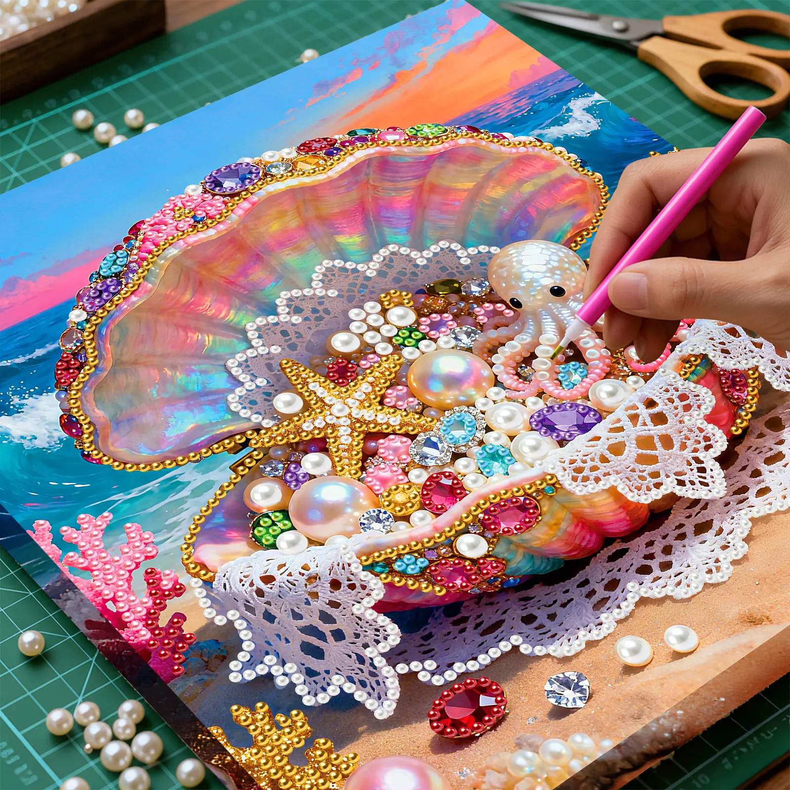 Framed Dreamy Pearl Seashell - Pearls Painting Kit for Creativity DIY