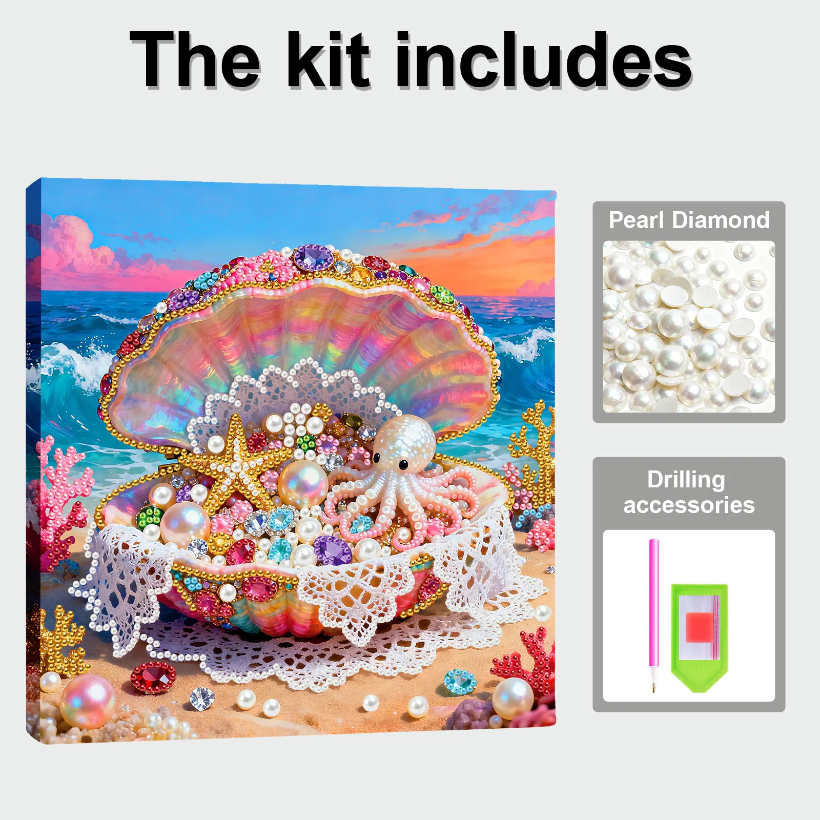 Framed Dreamy Pearl Seashell - Pearls Painting Kit for Creativity DIY