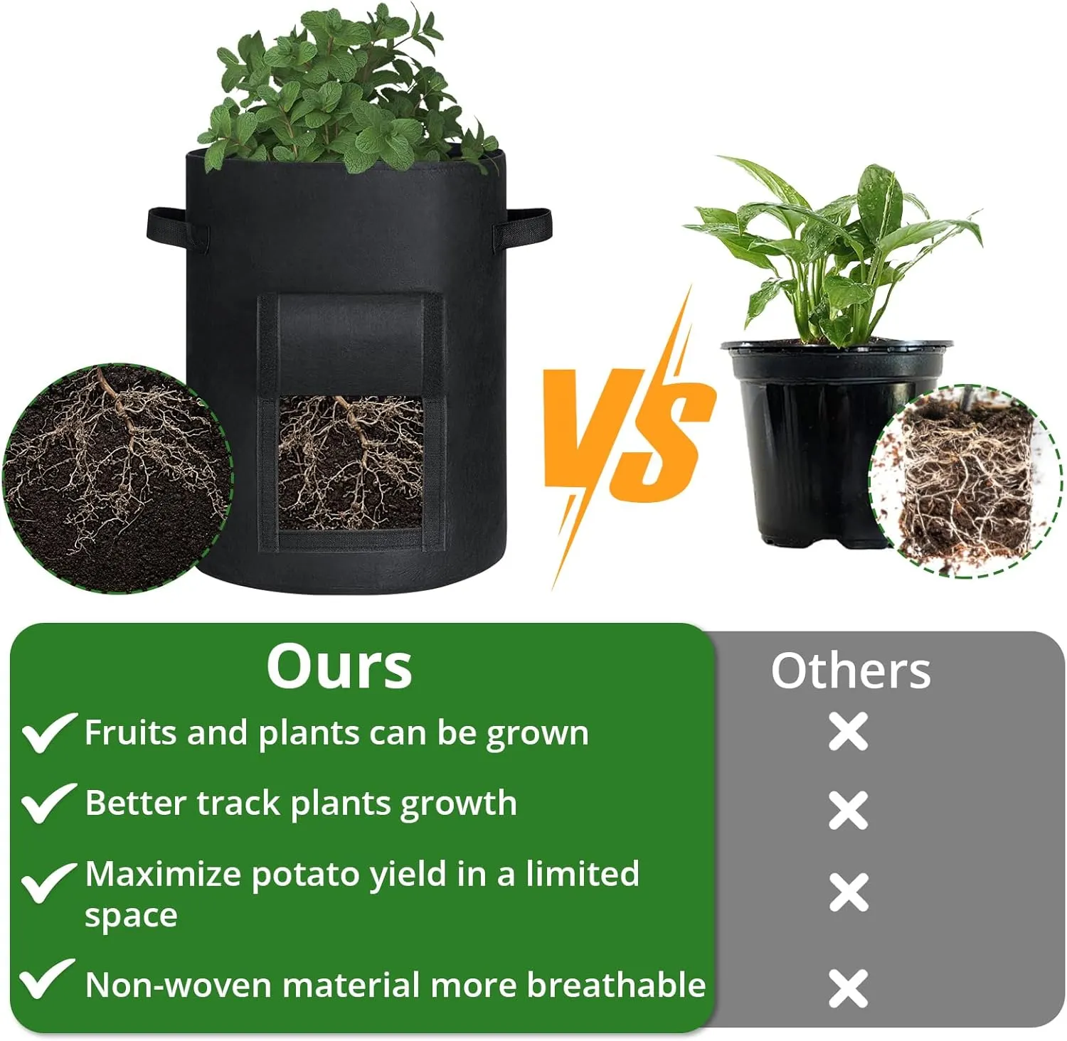 GOTGELIF 10 Gallon Potato Grow Bags with Flap, Thickened Nonwoven Fabric Grow Bags for Growing Potatoes, Carrots, Onion, etc Vegetables, Plants & Fruits - Black magnetic  levitation