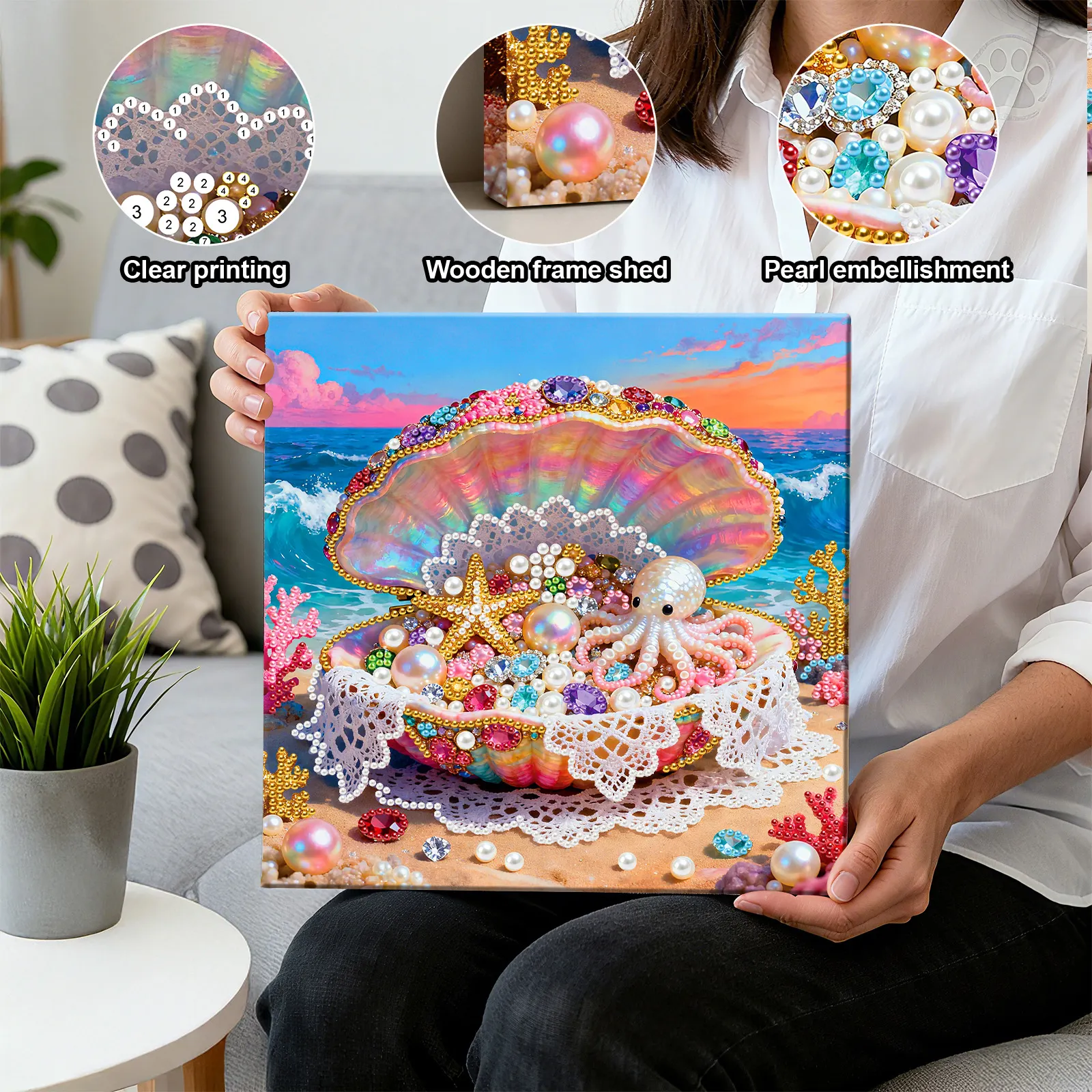 Framed Dreamy Pearl Seashell - Pearls Painting Kit for Creativity DIY