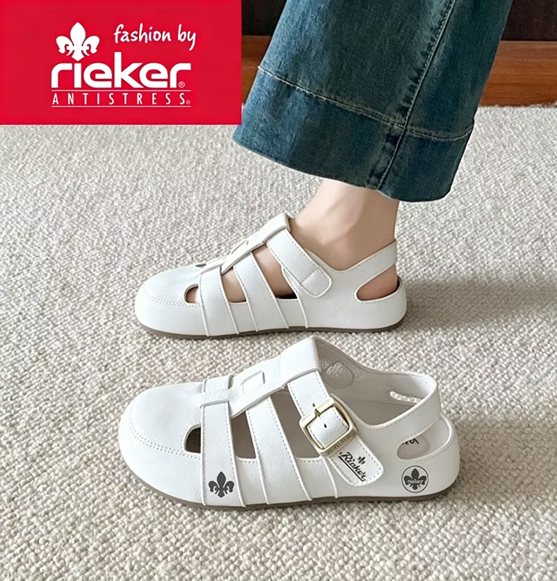 Eleganckie, zabudowane sandały damskie marki „Rieker” – zapewnią Ci komfort podczas łagodnych, letnich dni.