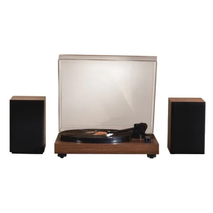 Auryvox VX100 Retro-Plattenspieler mit Holzmaserung und Audio-Technica-Nadel, All-in-One-Tonabnehmer mit beweglichem Magneten für Vinylplatten
