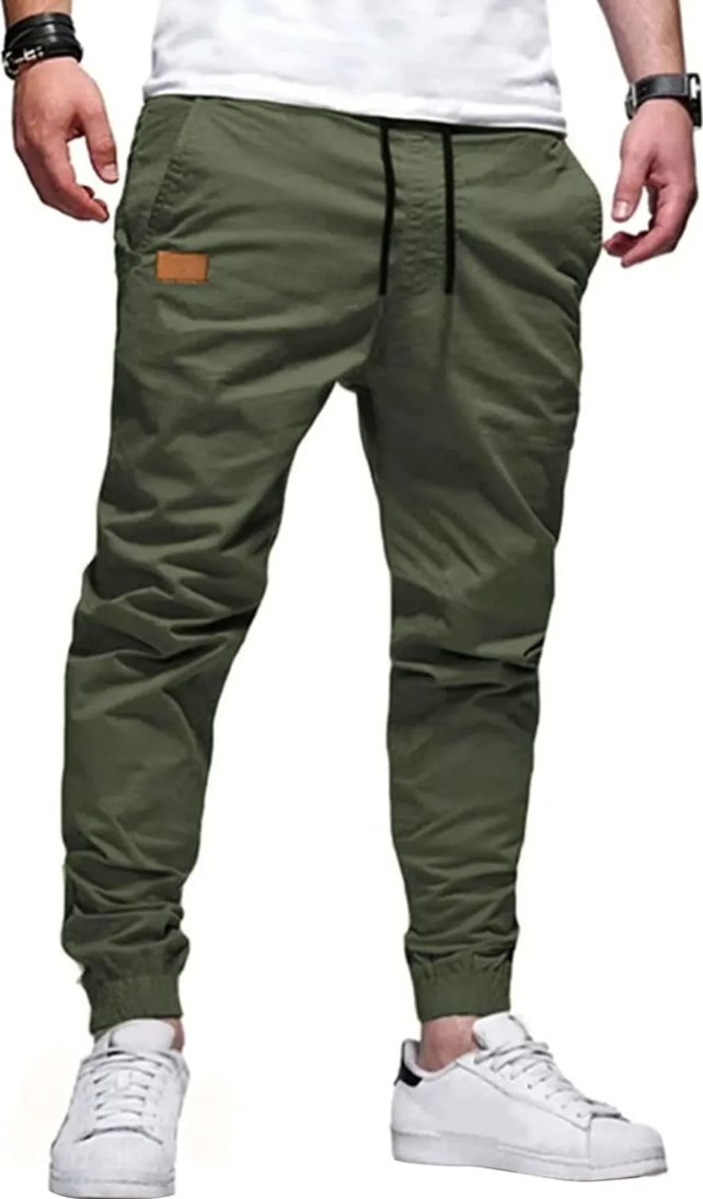 Mens Casual Joggers Pants - Cotton Drawstring Chino Cargo Pants Hiking Outdoor Twill Track Jogging Sweatpants Pants