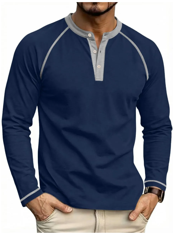 Men's Henry Long Sleeved T-Shirt Cotton Casual Button Lightweight Pullover Shirt Soft Stretch Tees Tops