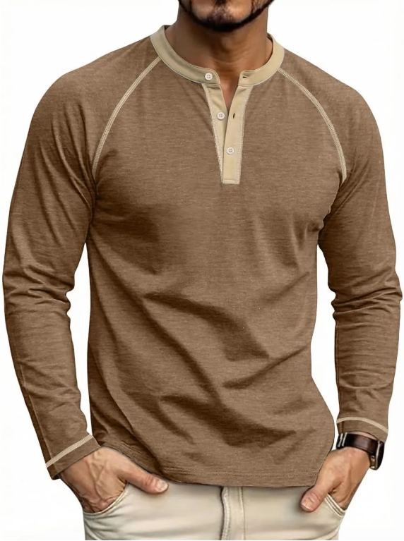 Men's Henry Long Sleeved T-Shirt Cotton Casual Button Lightweight Pullover Shirt Soft Stretch Tees Tops