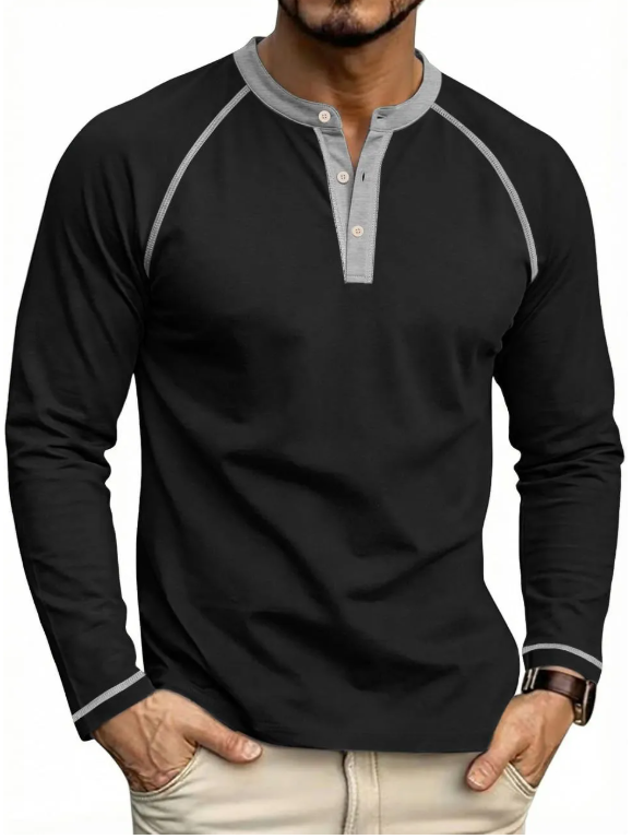 Men's Henry Long Sleeved T-Shirt Cotton Casual Button Lightweight Pullover Shirt Soft Stretch Tees Tops