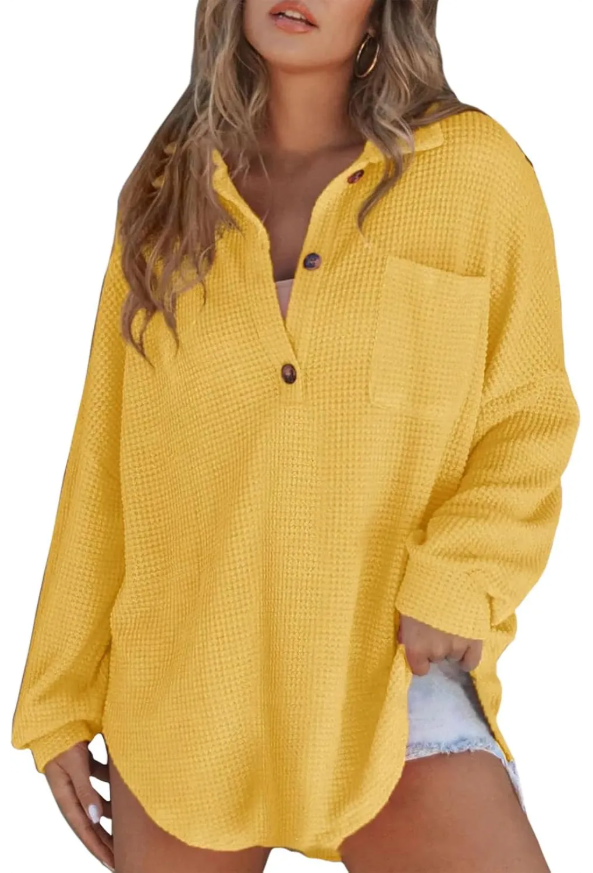 Women Casual Long Sleeve Button Down V Neck Solid Tunic Tops Summer Fall Blouses