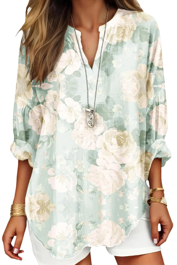 Women's Boho Floral Print Plus Size Fall T Shirts Long Sleeve V Neck Casual Dressy Tops Summer Beach Tunic Blouses