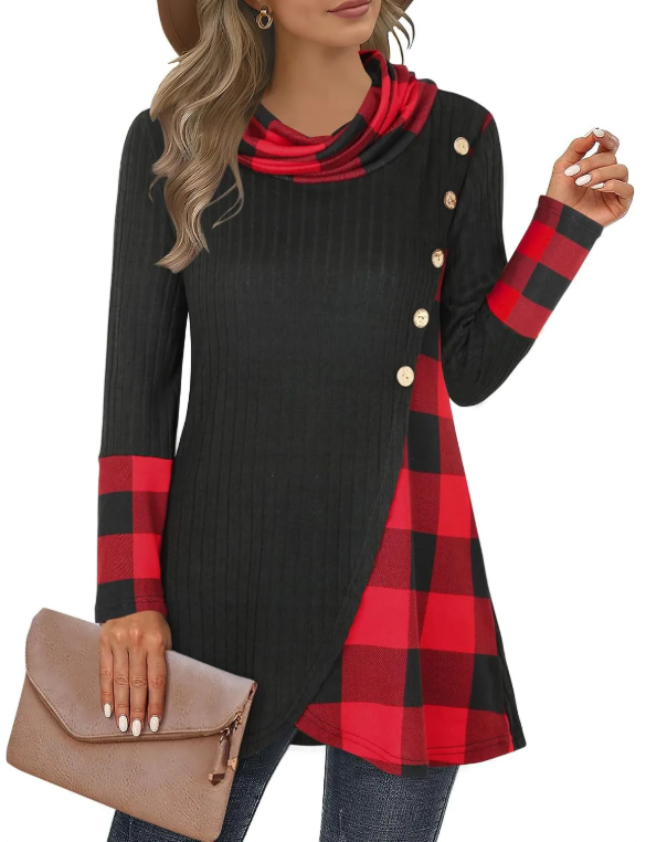 Women's Cowl Neck Pullover Sweaters Lightweight Long Sleeve Tunic Sweatshirts Asymmetric Hem Knit Sweater