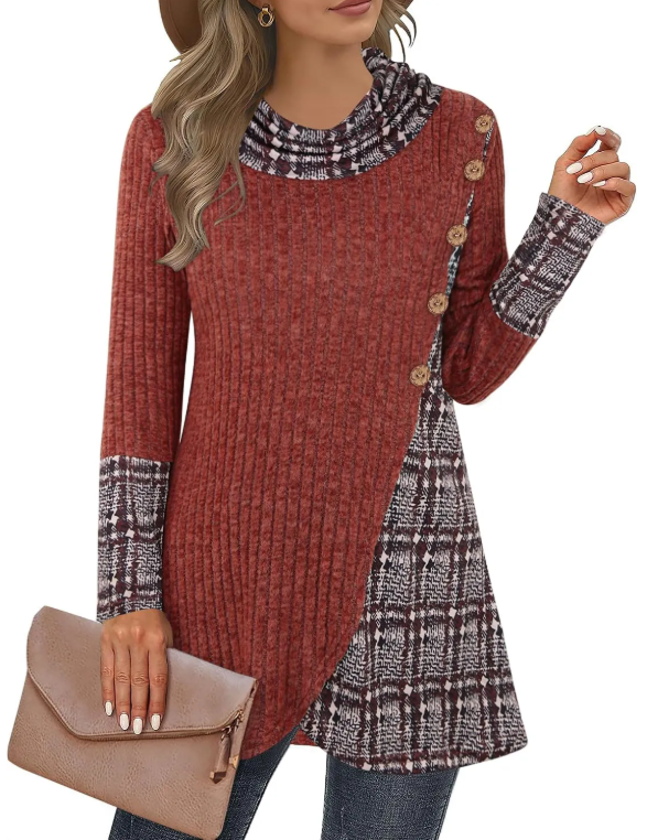 Women's Cowl Neck Pullover Sweaters Lightweight Long Sleeve Tunic Sweatshirts Asymmetric Hem Knit Sweater