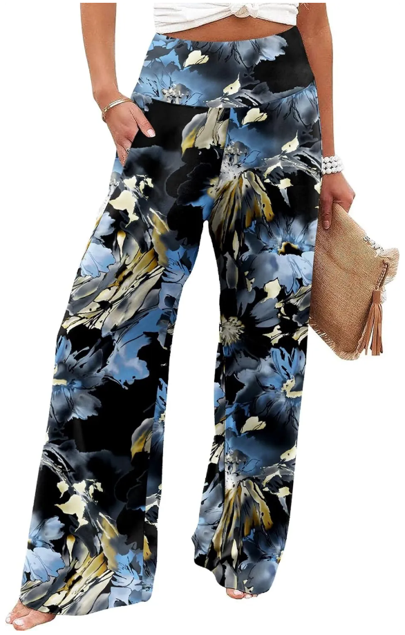 Women's Palazzo Lounge Pants Casual Wide Leg Pants High Waist Flowy Toursers with Pockets
