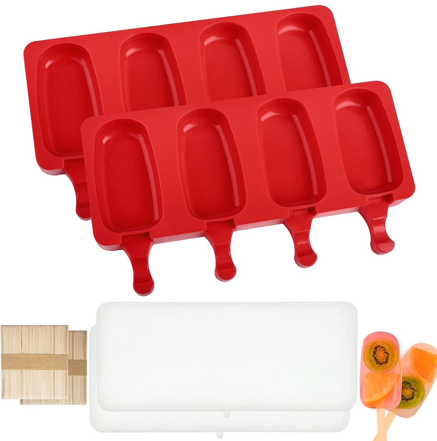 Aonveki Eisformen Eis am Stiel, mit 100 Holzstielen und 2 Deckel, BPA Frei, Selber Machen Dessertform für Kinder Erwachsene (Groß)