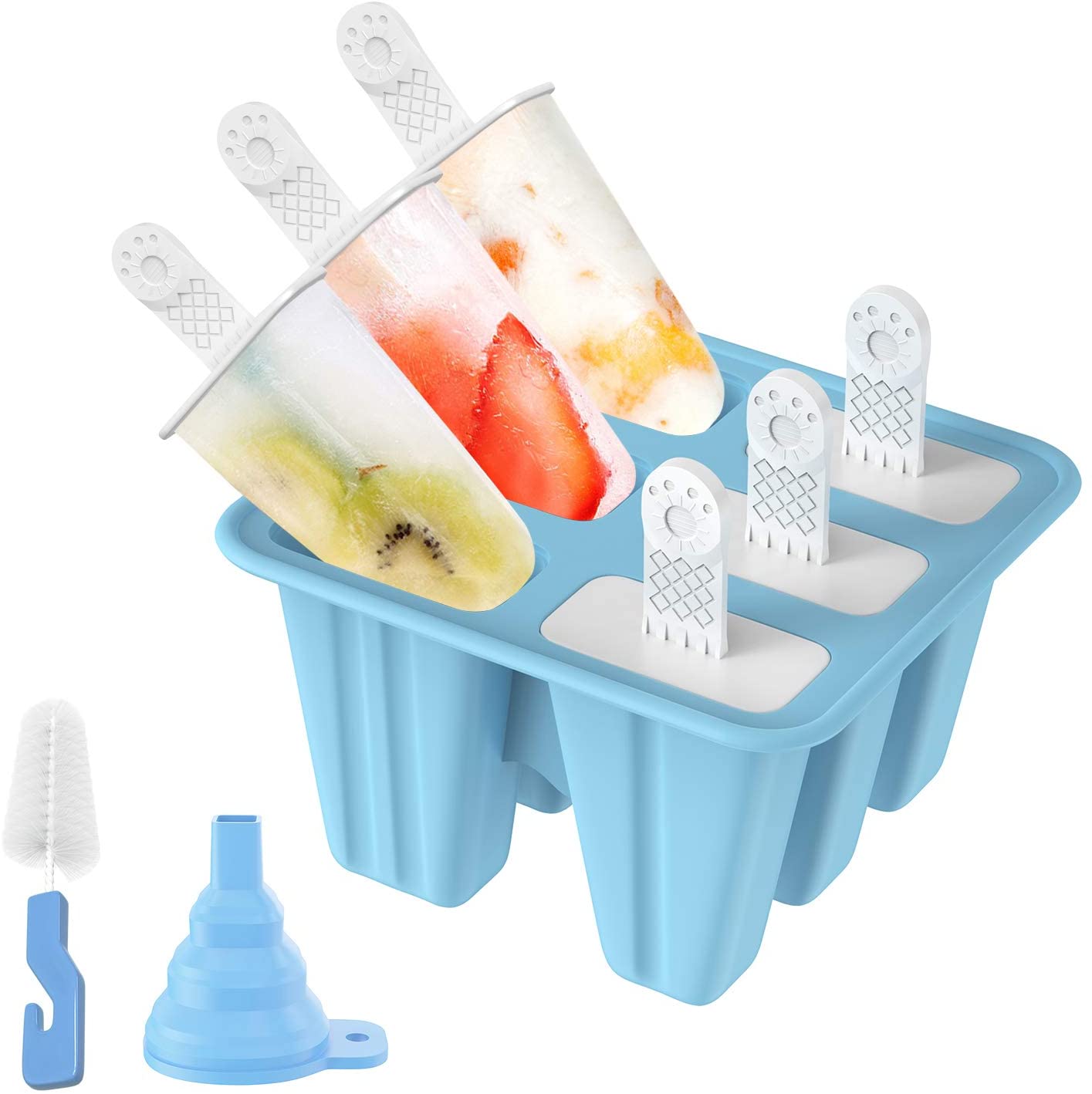 Ice Lolly Moulds with Sticks, 6 Cavities Popsicle Mould, Food Grade Silicone, BPA-Free  ﻿