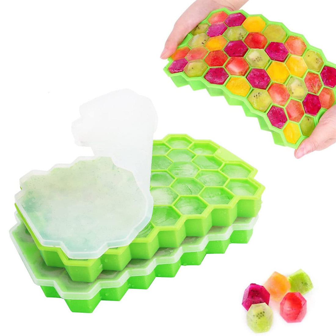 2 Pcs Ice Cube Tray with Lid, Soft Silicone