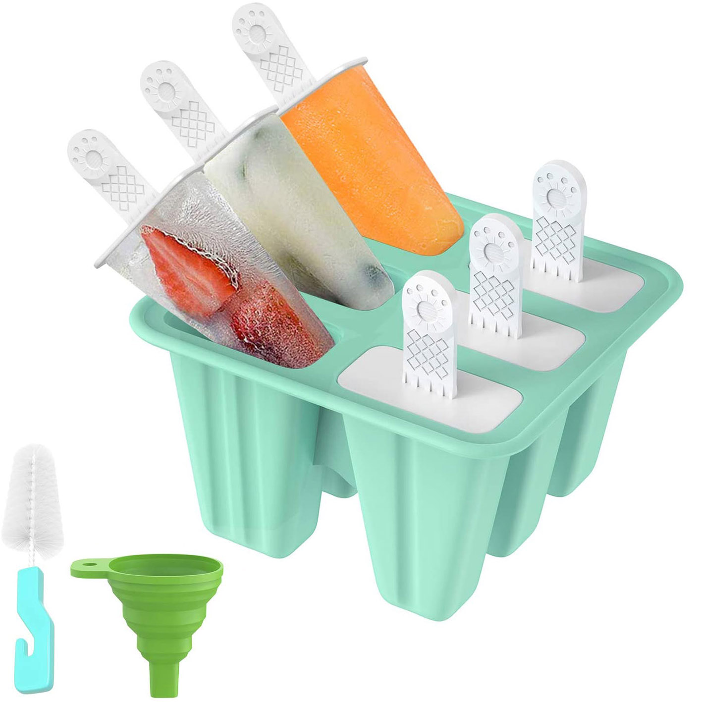 Ice Lolly Moulds with Sticks, 6 Cavities Popsicle Mould, Food Grade Silicone, BPA-Free  ﻿