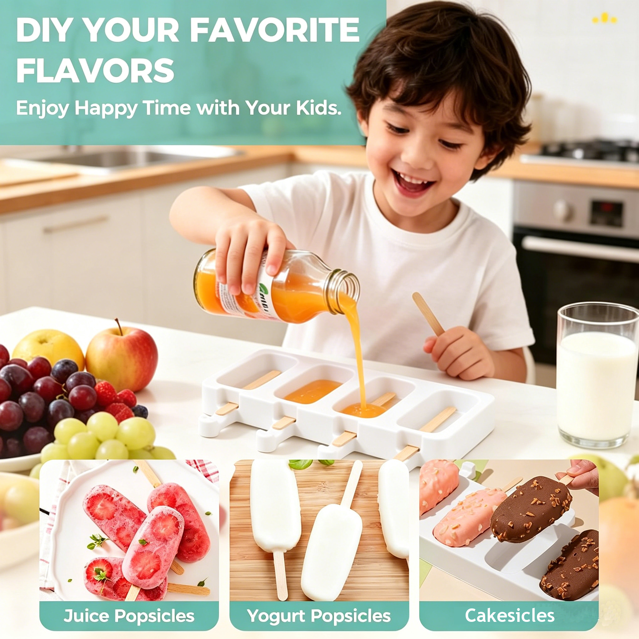 Aonveki Eisformen Eis am Stiel, mit 100 Holzstielen und 2 Deckel, BPA Frei, Selber Machen Dessertform für Kinder Erwachsene (Groß)
