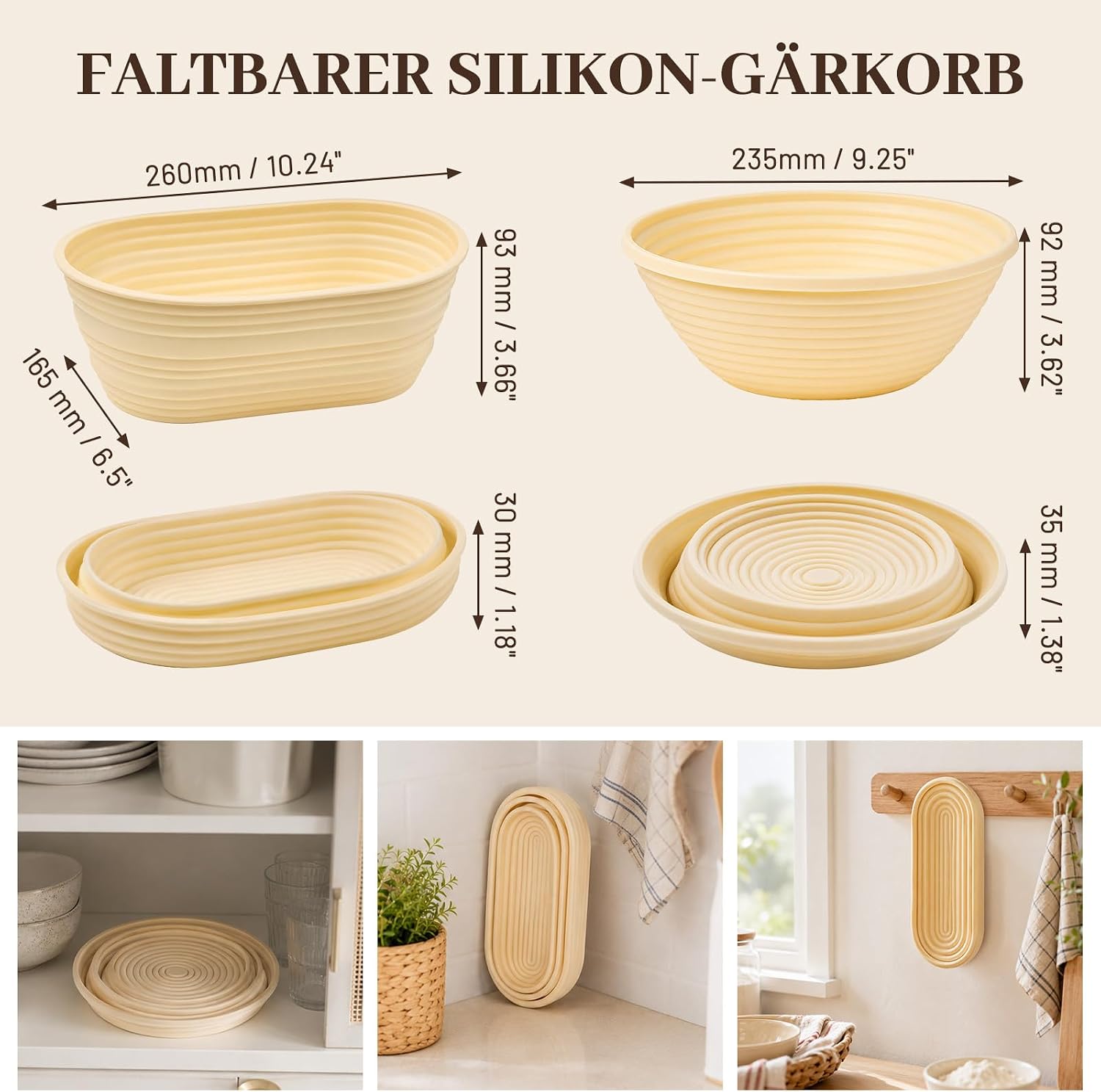  Sauerteig Starter Set 12-tlg, faltbares Silikon-Gärkörbchen