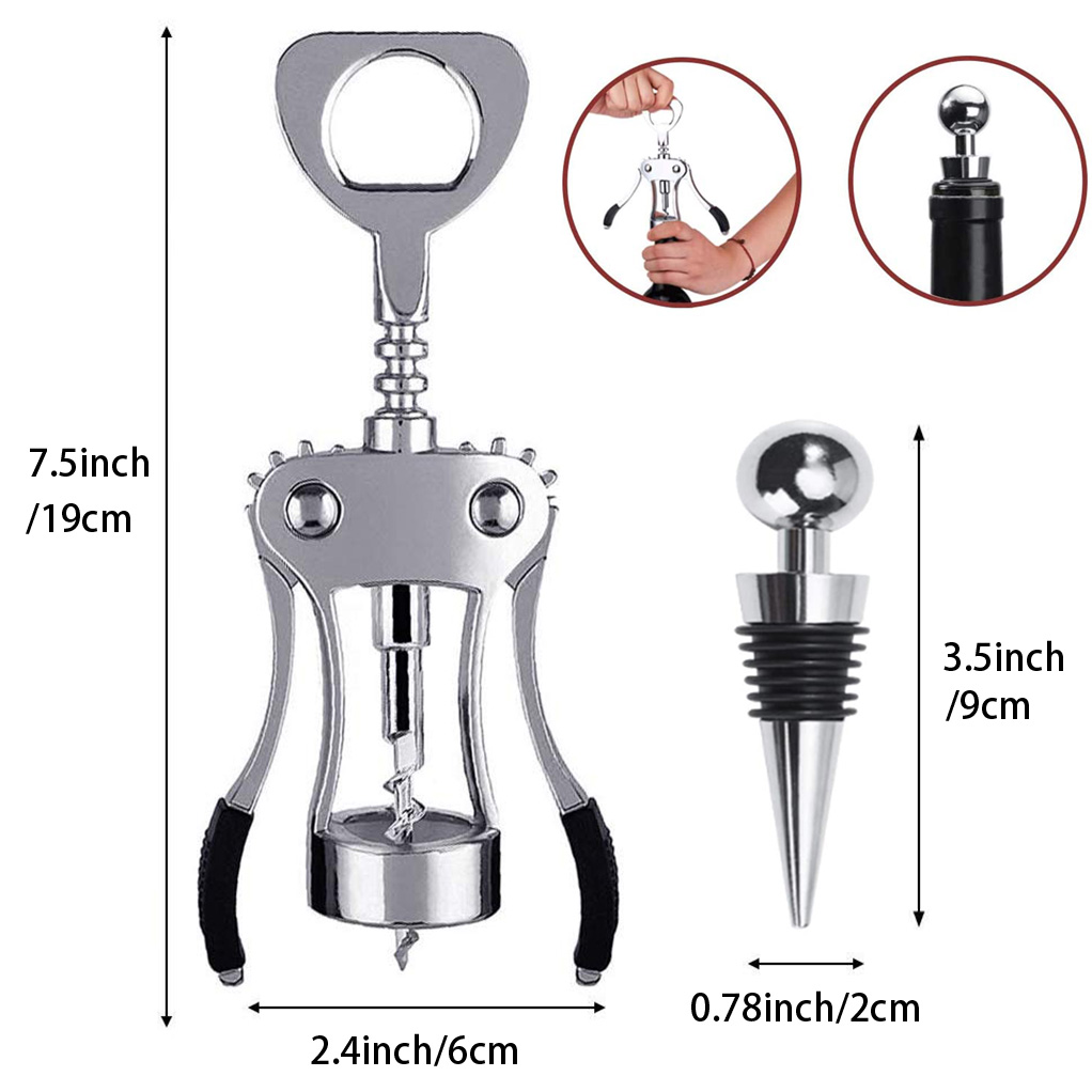 Wing Corkscrew Wine Bottle Opener with Bottle Stopper