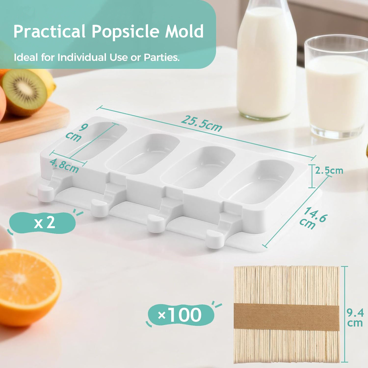 Aonveki Eisformen Eis am Stiel, mit 100 Holzstielen und 2 Deckel, BPA Frei, Selber Machen Dessertform für Kinder Erwachsene (Groß)