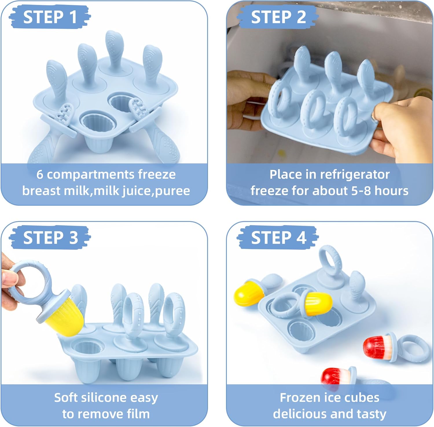 Mini Ice Lolly Moulds Kit for Toddlers, BPA Free Silicone