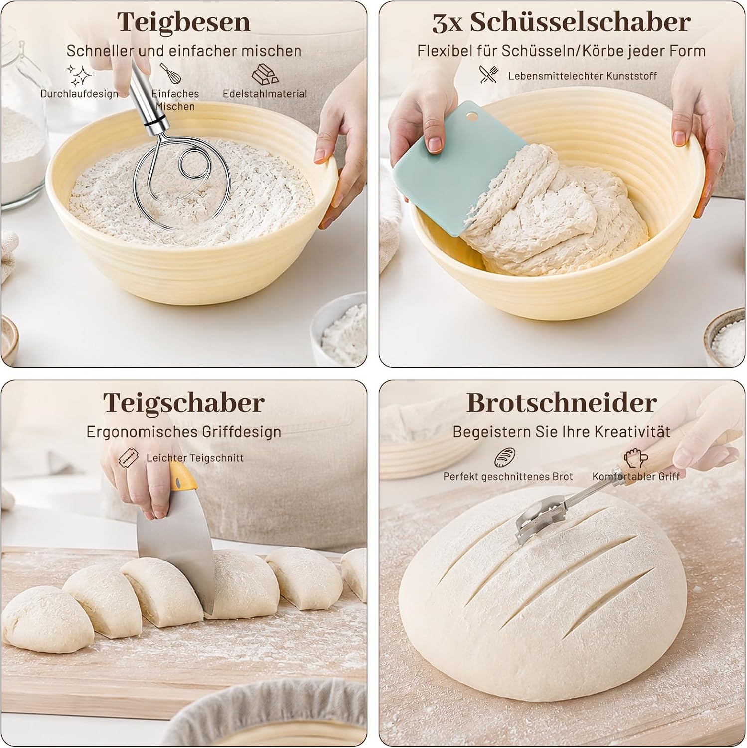  Sauerteig Starter Set 12-tlg, faltbares Silikon-Gärkörbchen