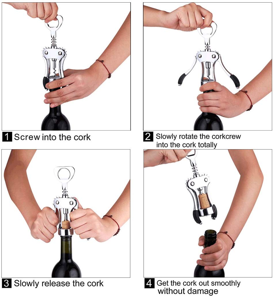 Wing Corkscrew Wine Bottle Opener with Bottle Stopper