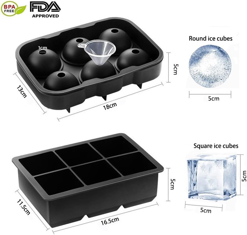Large Ice Cube Moulds & Ice Ball Maker with Funnel