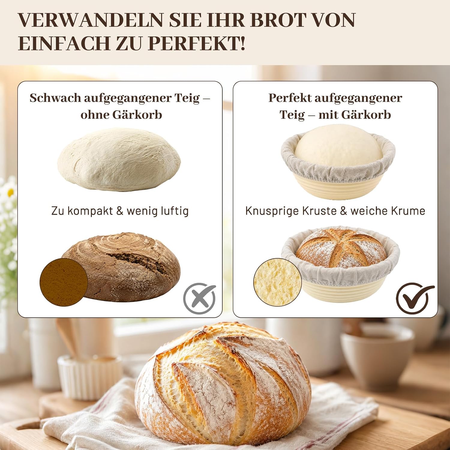  Sauerteig Starter Set 12-tlg, faltbares Silikon-Gärkörbchen