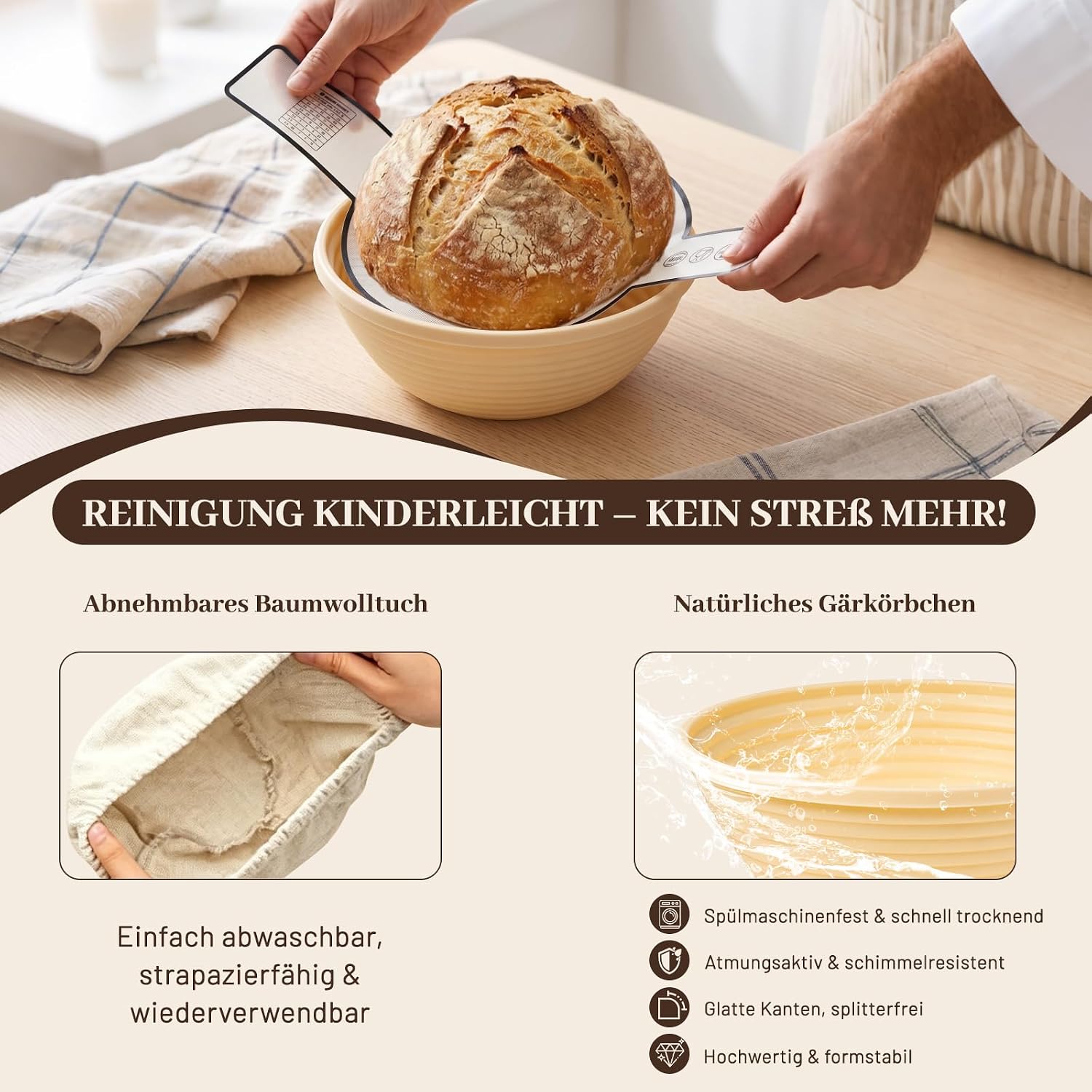  Sauerteig Starter Set 12-tlg, faltbares Silikon-Gärkörbchen