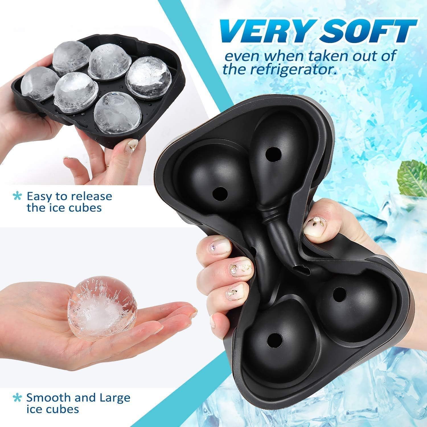 Large Ice Cube Moulds & Ice Ball Maker with Funnel